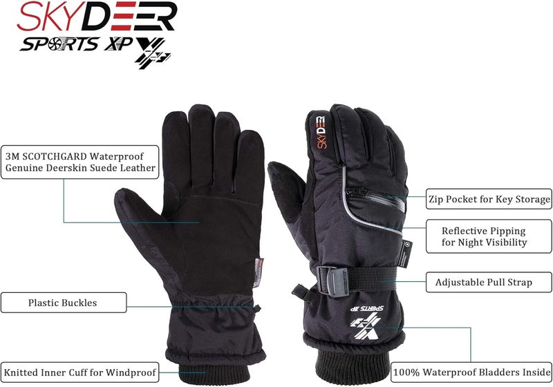 SKYDEER 100% Waterproof and Premium Deerskin Suede Leather Ski Gloves with 150G 3M Thinsulate Lining, Ultra Soft & Durable & Warm Cold Weather Gloves for Extreme Cold Condition (SD8650T) - Image 3